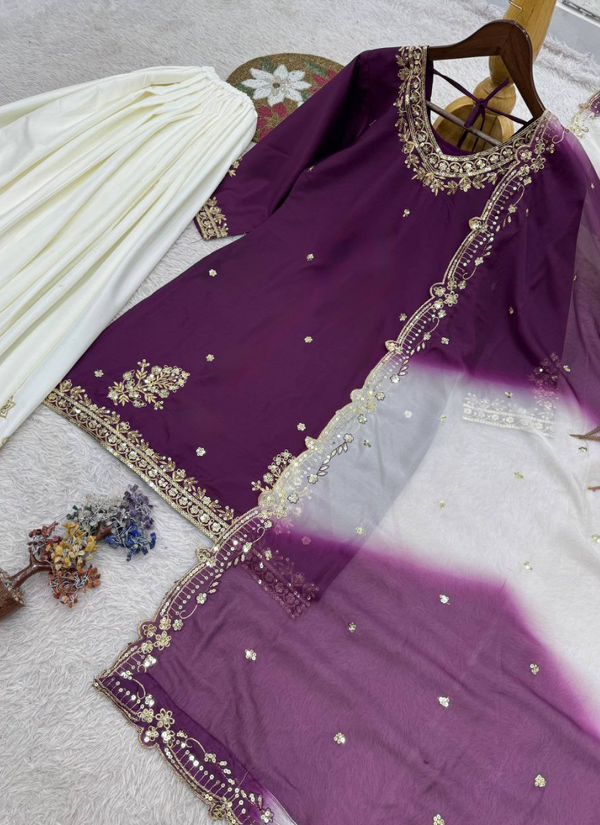 French Crepe Salwar Suit with Organza Dupatta