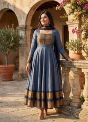 Chanderi Cotton Anarkali Dress with Jacquard Zari Border & Lace Dupatta 3