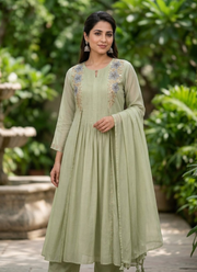 Pure Mul Chanderi Kurta Pant Dupatta Set 10