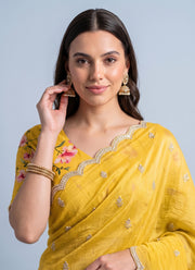 Diwali Crush Georgette Saree – Butti Embroidery, Scalloped Arka Border & Floral Print Blouse 11