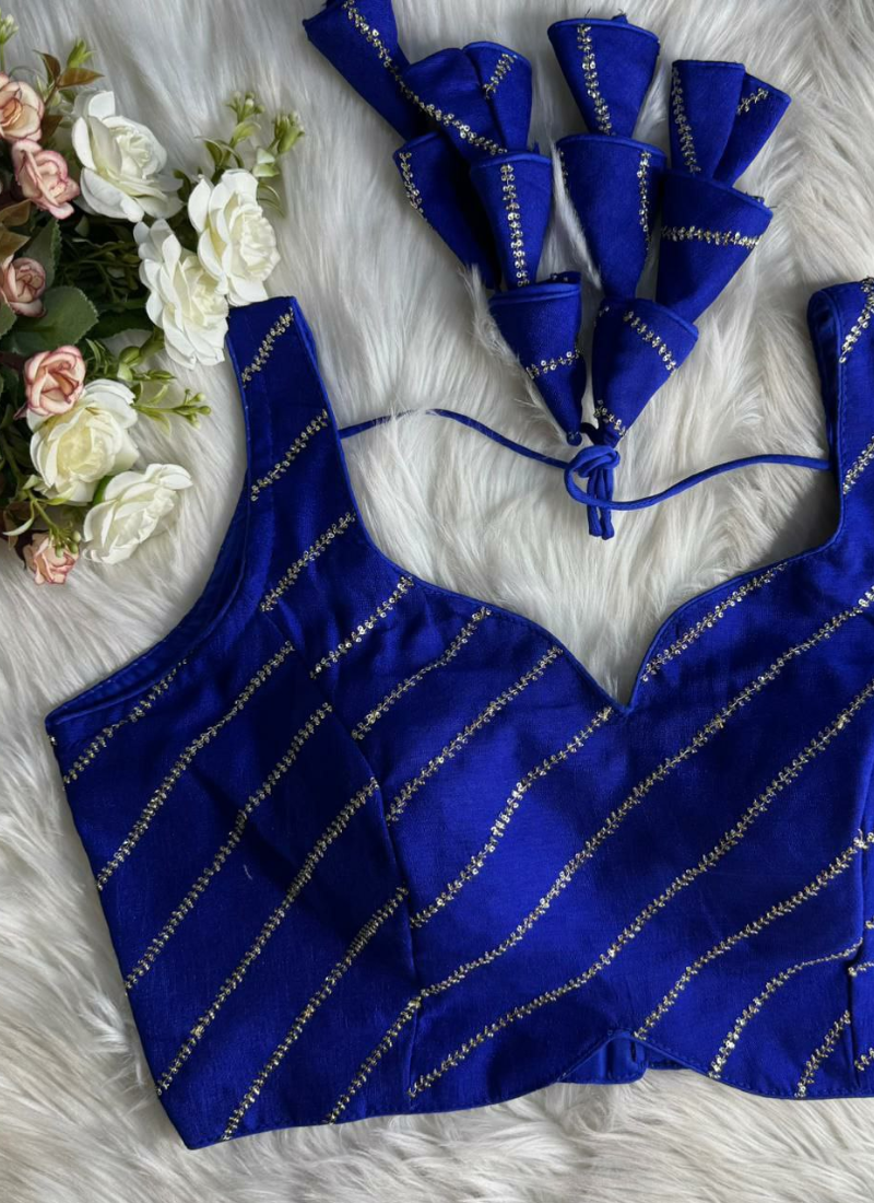 Heavy Vichitra Silk Sleeveless Blouse with Jari Work