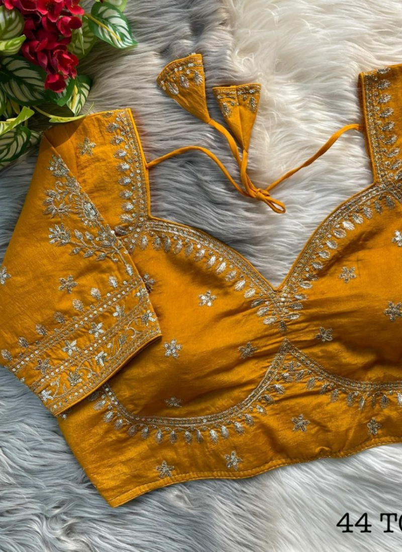 Royal Jodha Bridal Blouse in Vichitra Silk with Jari & Sequins Work