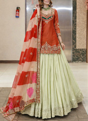 Red Crunchy Silk Sharara Suit with Heavy Sequins Embroidery + Dupatta 5