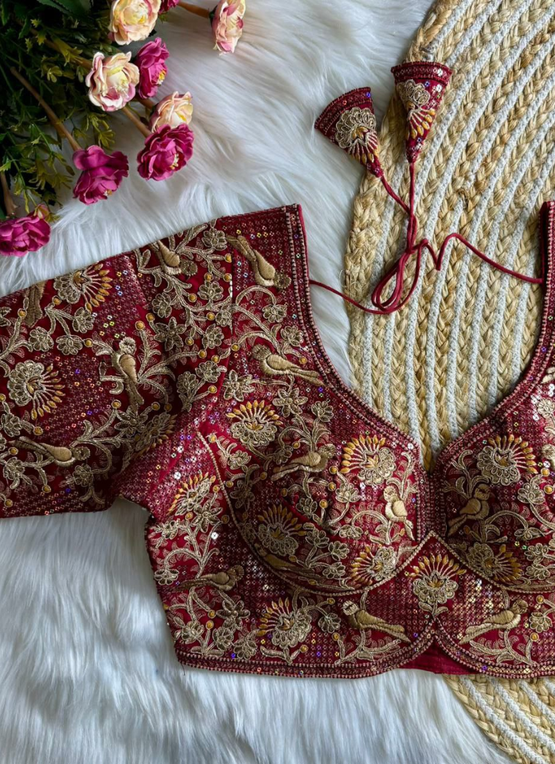 Roman Silk Women’s Blouse with Jari, Sequins & Codding Thread Work