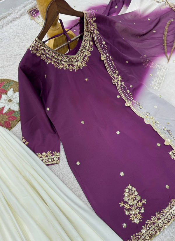 French Crepe Salwar Suit with Organza Dupatta