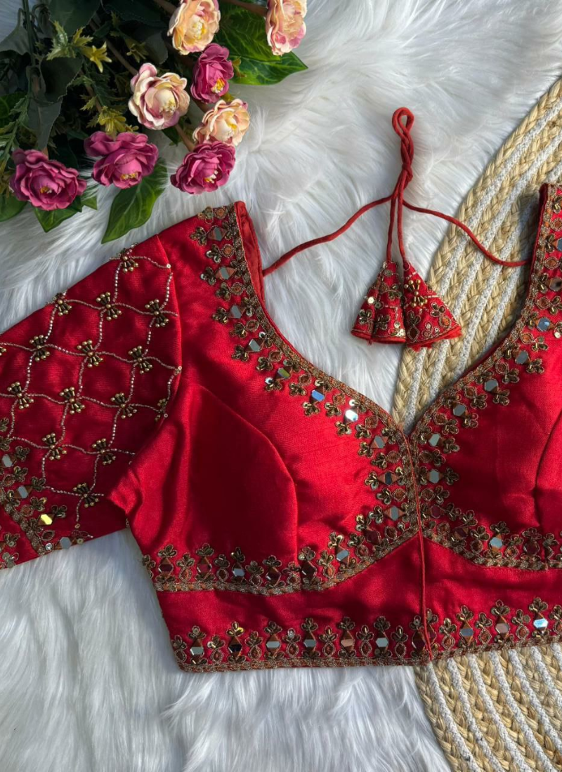 Italian Silk Women’s Blouse with Jari, Sequins & Beads Work