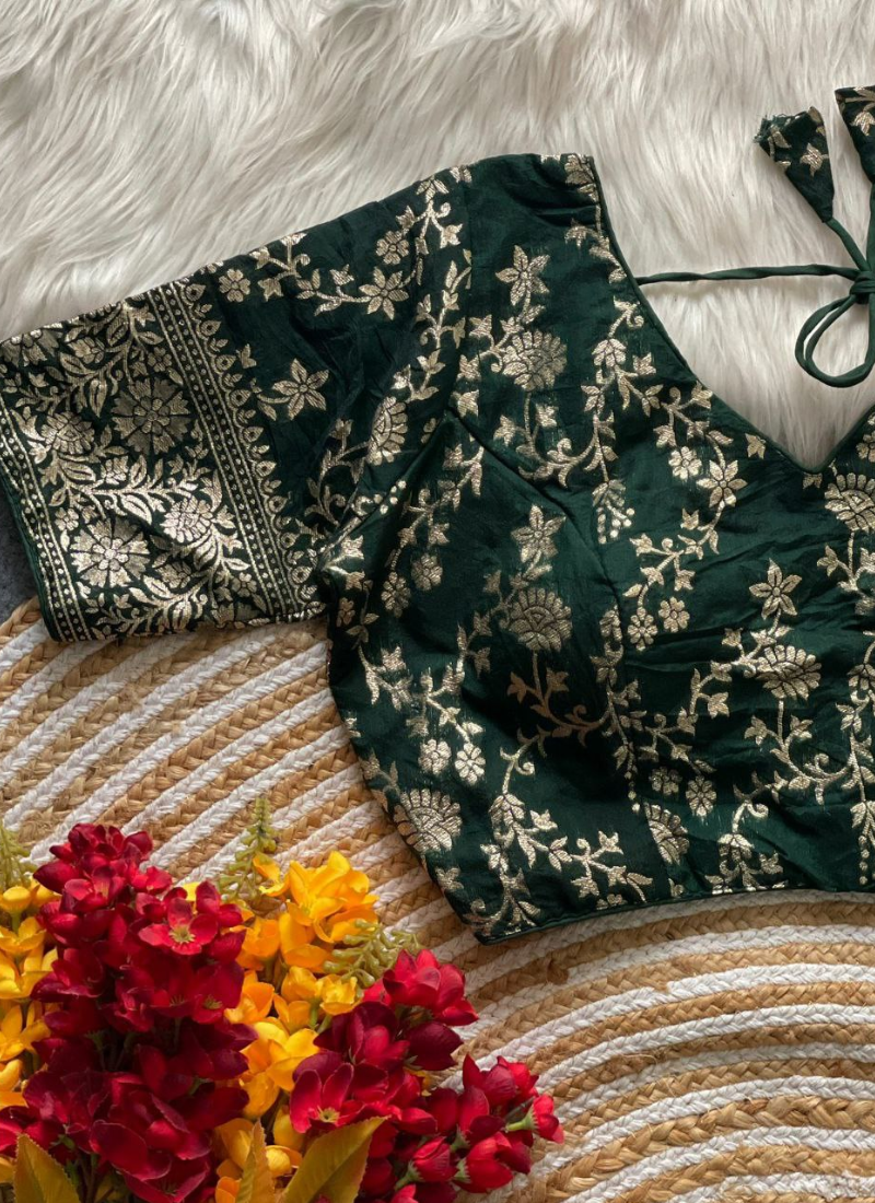 Pure Dola Silk Partywear Blouse with Front Open Style