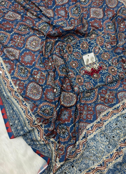 Ajrak Printed Silk Saree – Digital Print, Mirror & Sequins Handwork with Satin Blouse 5
