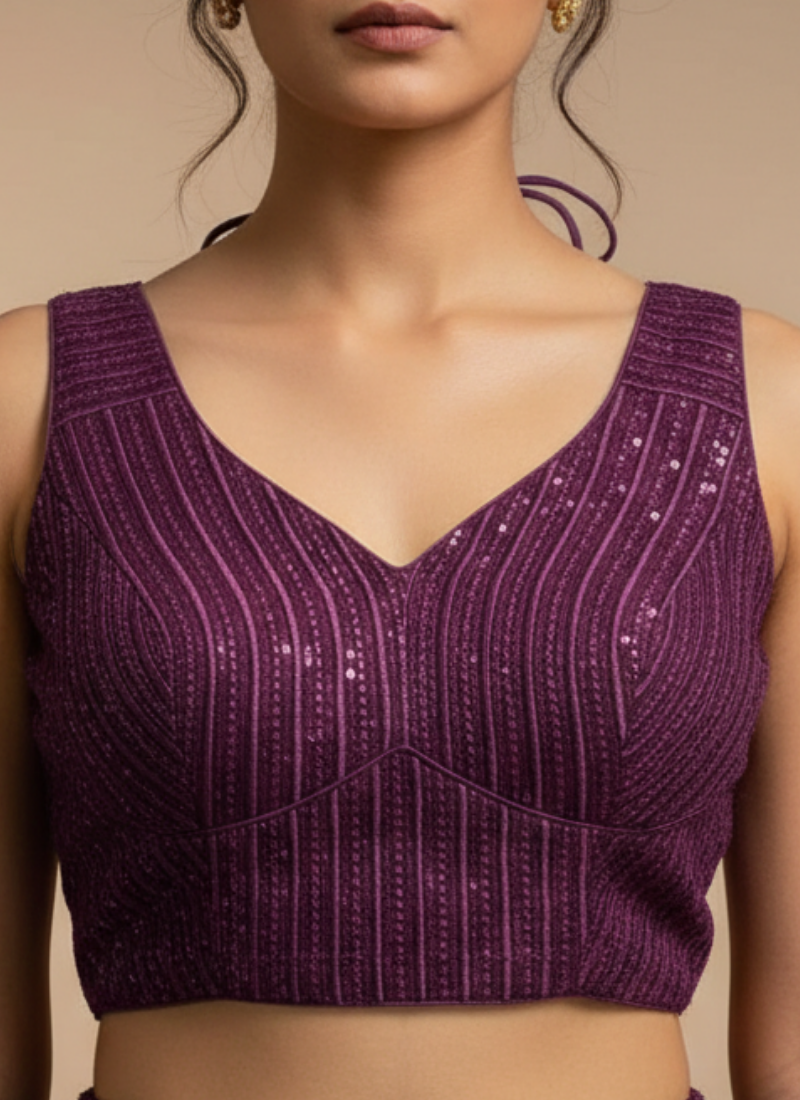 Glam Heavy Embroidery Deep Neck Party Blouse