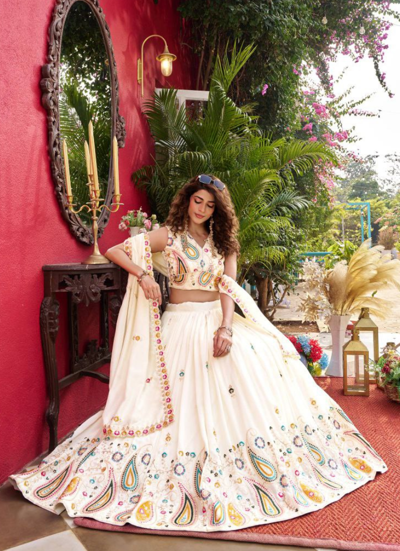 Pure Vichitra Heavy Embroidered Lehenga Choli