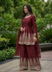 Fandy Silk Kurta Palazzo Set with Mirror Work 13