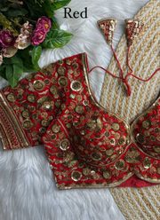 Heavy Jari & Beads Work Pure Roman Silk Blouse 16