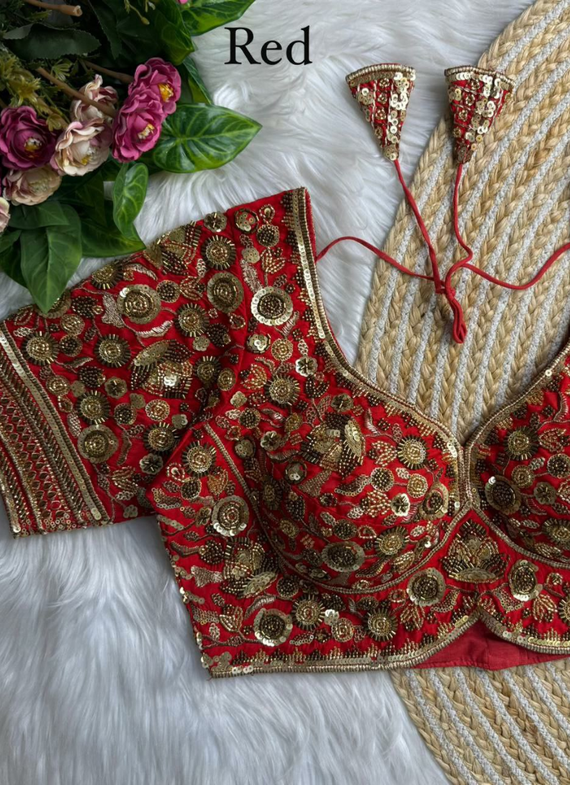 Heavy Jari & Beads Work Pure Roman Silk Blouse