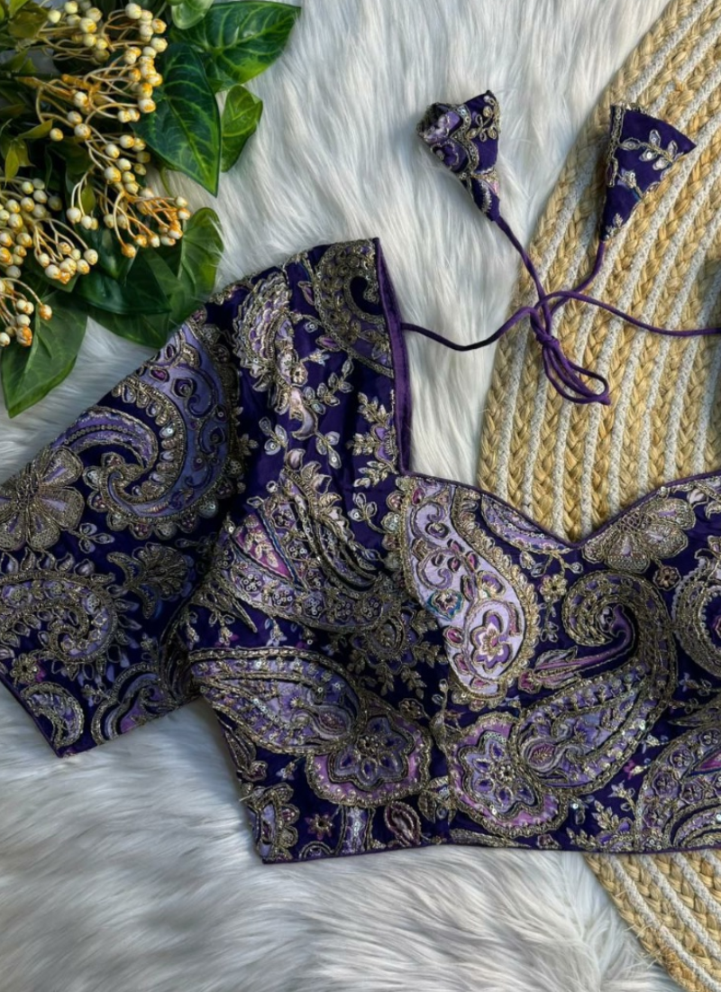 Crape Silk Women’s Blouse with Heavy Position Work & Back‑Open Design