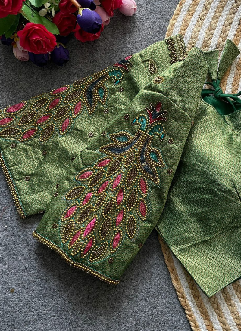 Banarasi Jacquard Silk Blouse with Heavy Handwork