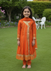 Orange Chiffon Kids Anarkali Dress – Angrakha Style 5