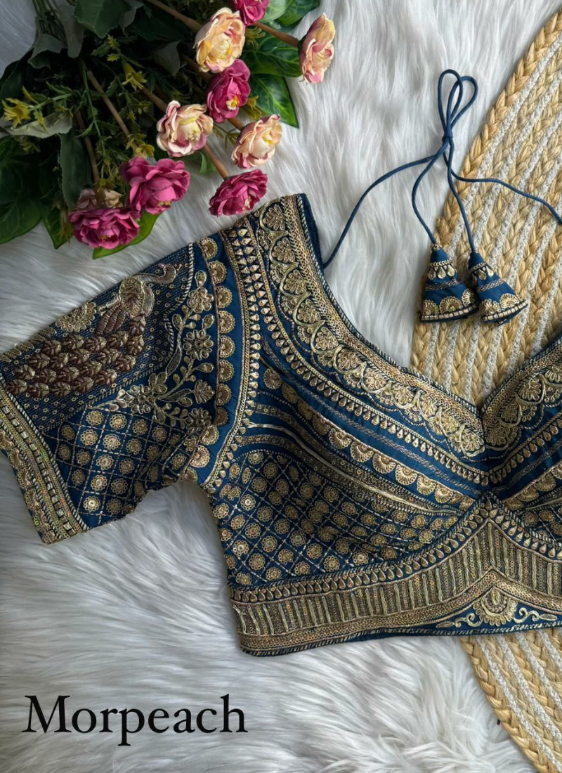 Roman Silk Women’s Blouse with Heavy Embroidery & Back‑Open Design