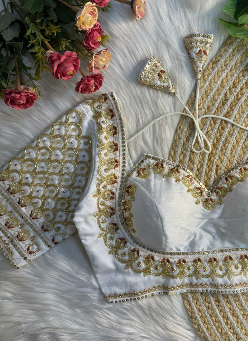 Italian Silk Women’s Blouse with Handwork, Sequins & Thread Work