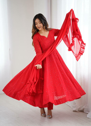 Red Fox Georgette Anarkali Suit with Sequins Work & Ruffle Dupatta 6