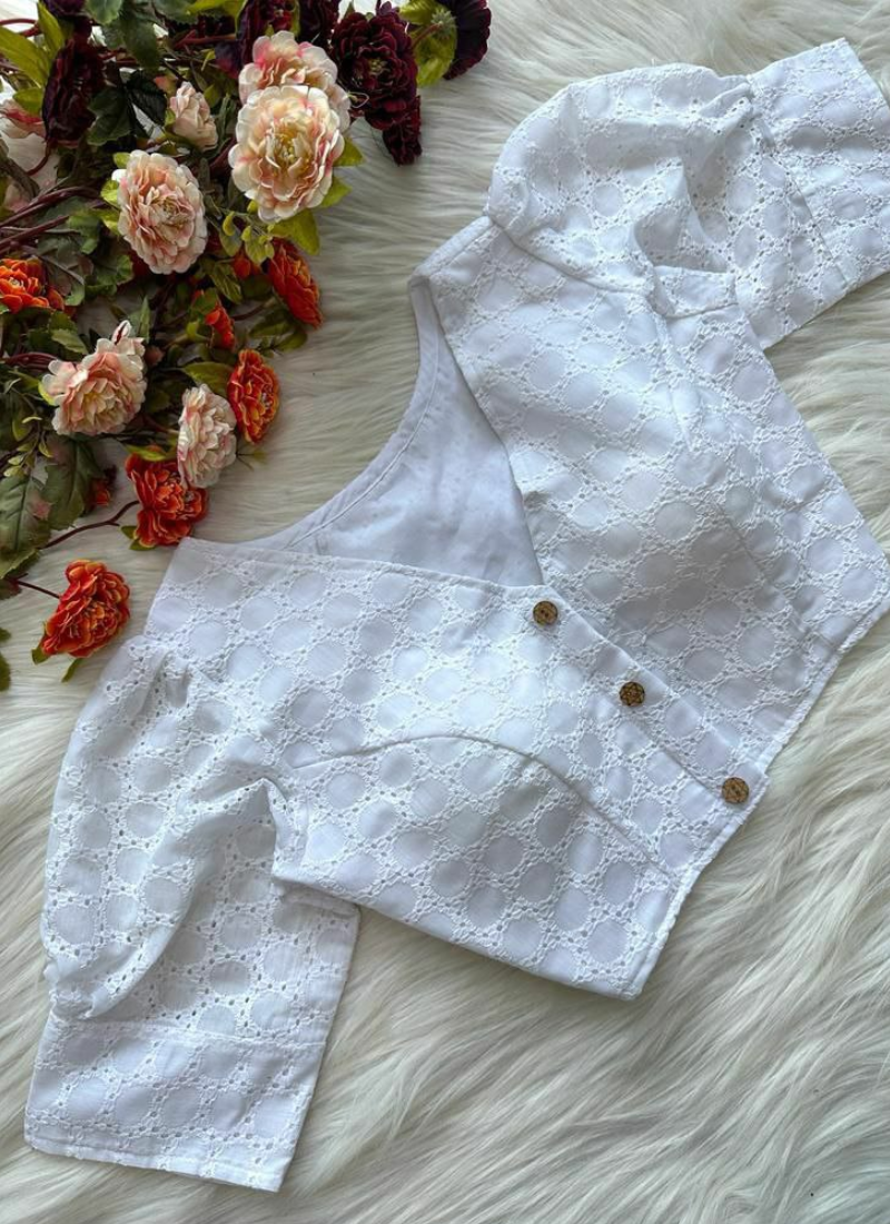 Pure Cotton Hakoba Puff Sleeve Blouse with Football Design