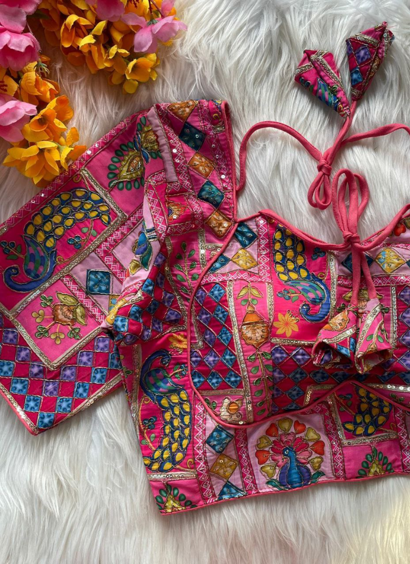 Pure Crepe Blouse with Elbow Sleeves & Back Dori