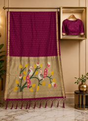 Cotton Paithani Saree – Zari Buttis & Pallu with Blouse 11