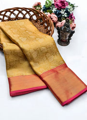 Diwali Gold Tissue Silk Saree – Jacquard Weave with Rich Pallu & Contrast Border in 4 Colours 10