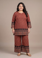 Diwali Plus Size Cotton Co-ord Set – Block Print Short Kurta & Palazzo (Size 48 to 54) 14
