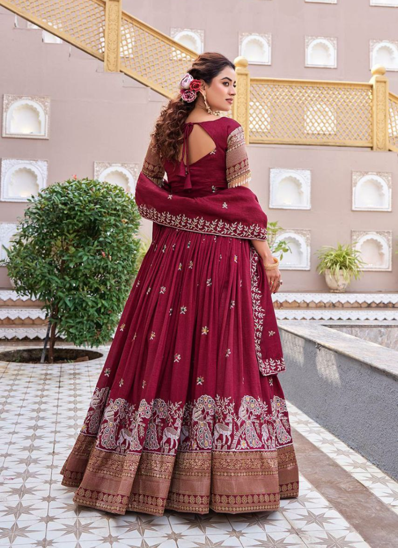 Pure Vichitra Embroidered Lehenga Choli Ensemble