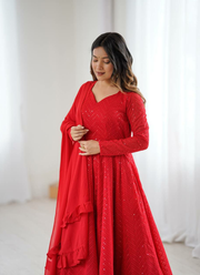 Red Fox Georgette Anarkali Suit with Sequins Work & Ruffle Dupatta 7