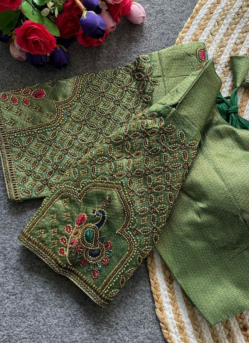 Banarasi Jacquard Silk Blouse with Heavy Handwork