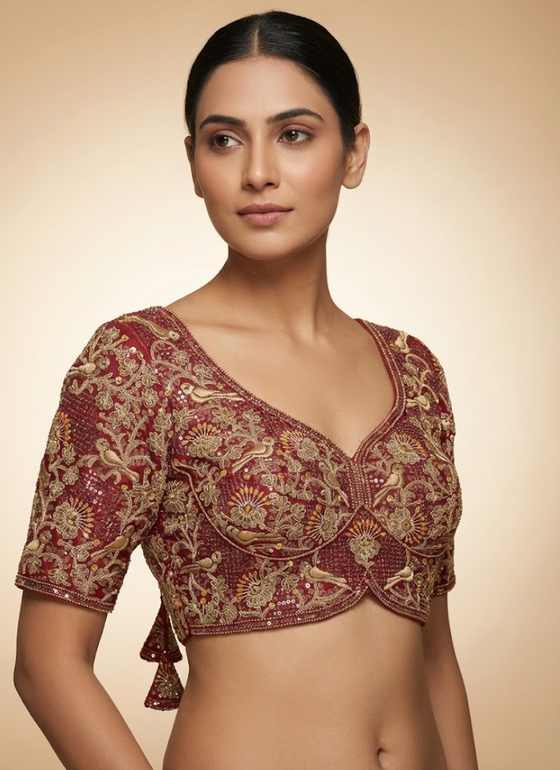 Roman Silk Women’s Blouse with Jari, Sequins & Codding Thread Work Australia