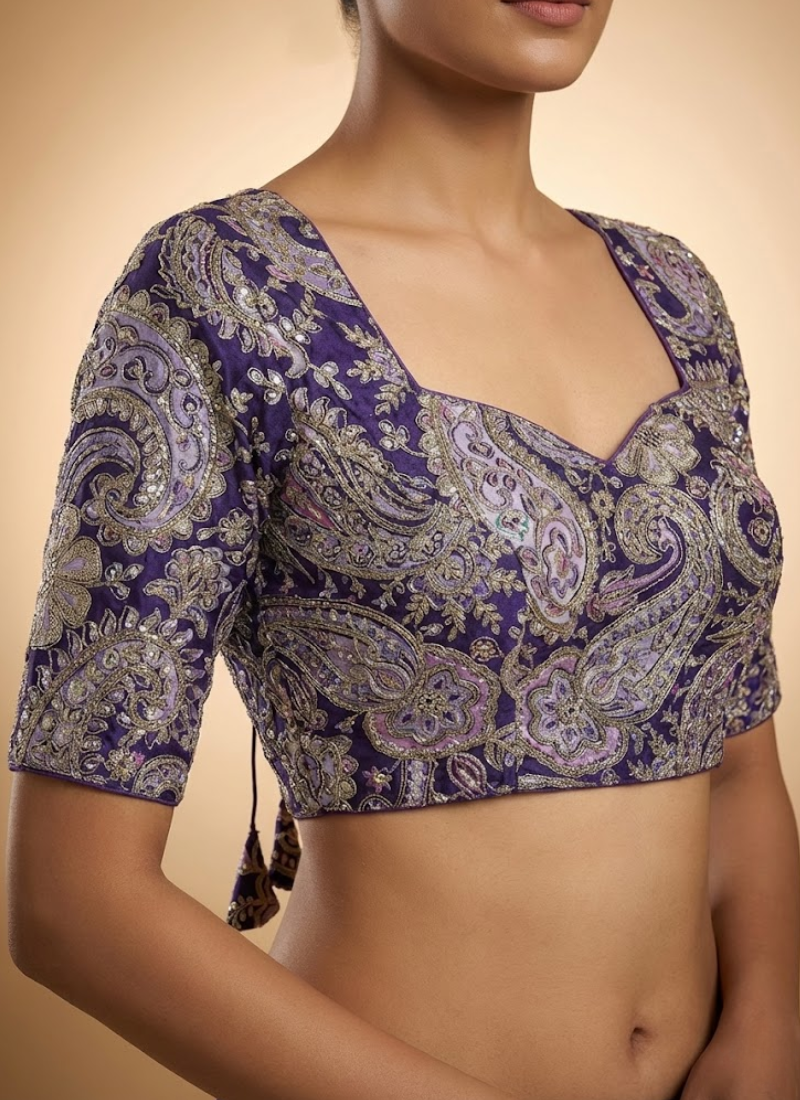 Crape Silk Women’s Blouse with Heavy Position Work & Back‑Open Design