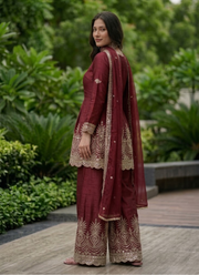 Fandy Silk Kurta Palazzo Set with Mirror Work 14