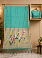 Cotton Paithani Saree – Zari Buttis & Pallu with Blouse 12