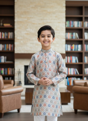 Multicolor Kurta with White Cotton Pyjama – Kids Ethnic Set 6