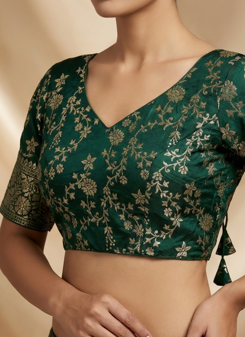 Pure Dola Silk Partywear Blouse with Front Open Style