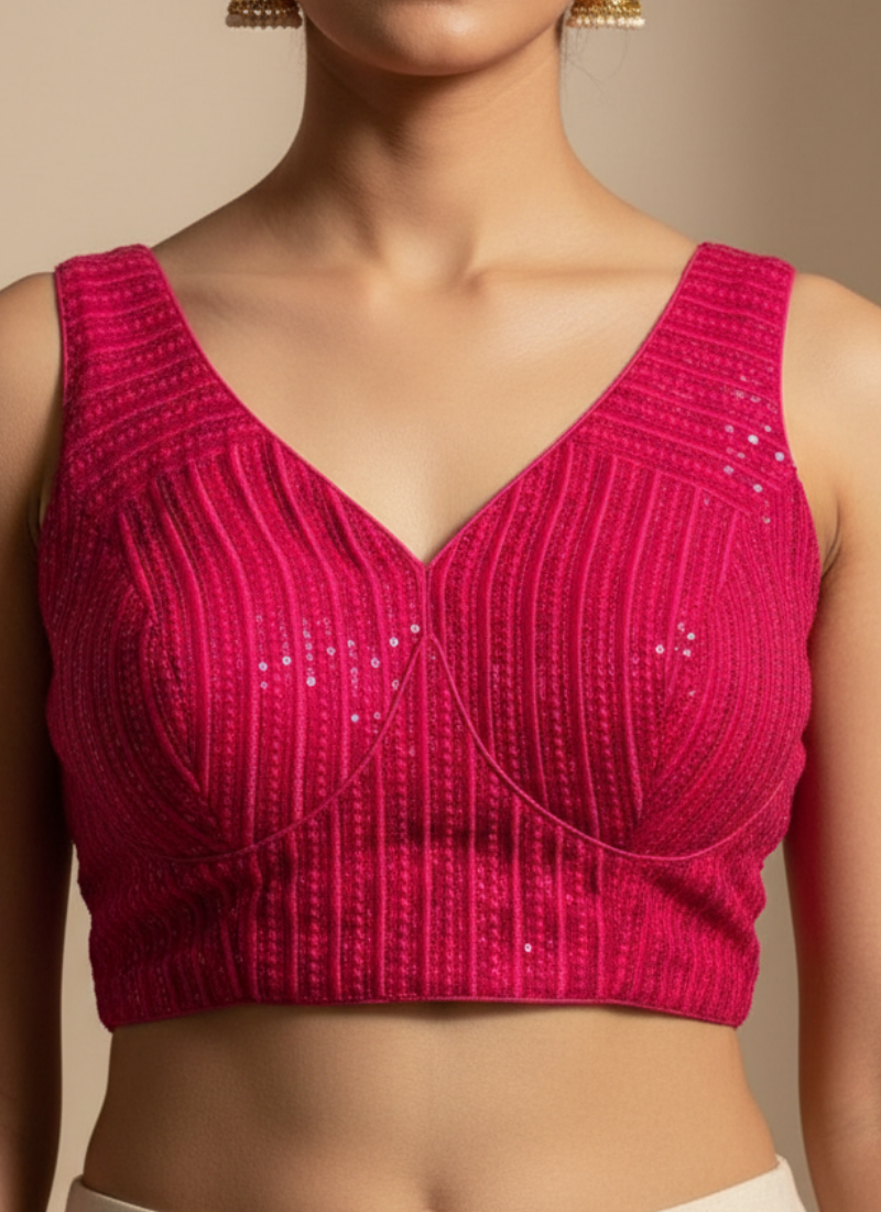 Glam Heavy Embroidery Deep Neck Party Blouse