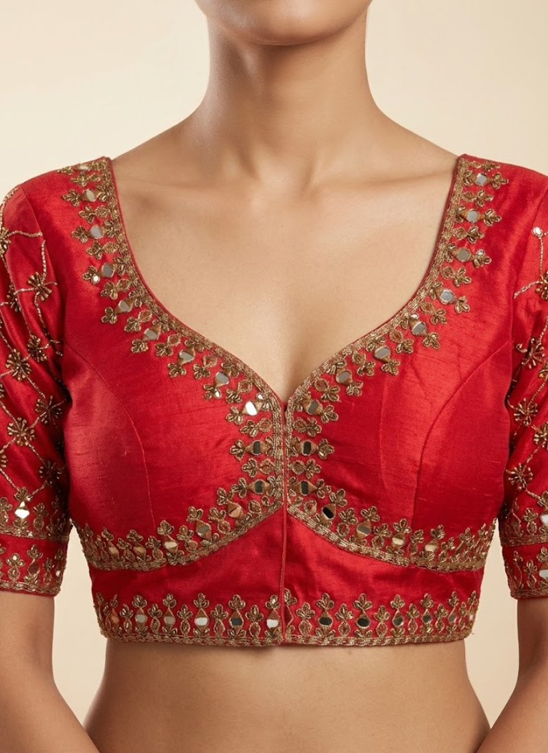 Italian Silk Women’s Blouse with Jari, Sequins & Beads Work