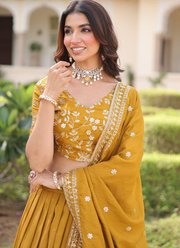 Mustard Yellow Vichitra Silk Lehenga Choli with Heavy Sequins & Zari Embroidery + Dupatta 6