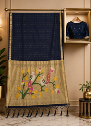 Cotton Paithani Saree – Zari Buttis & Pallu with Blouse 12