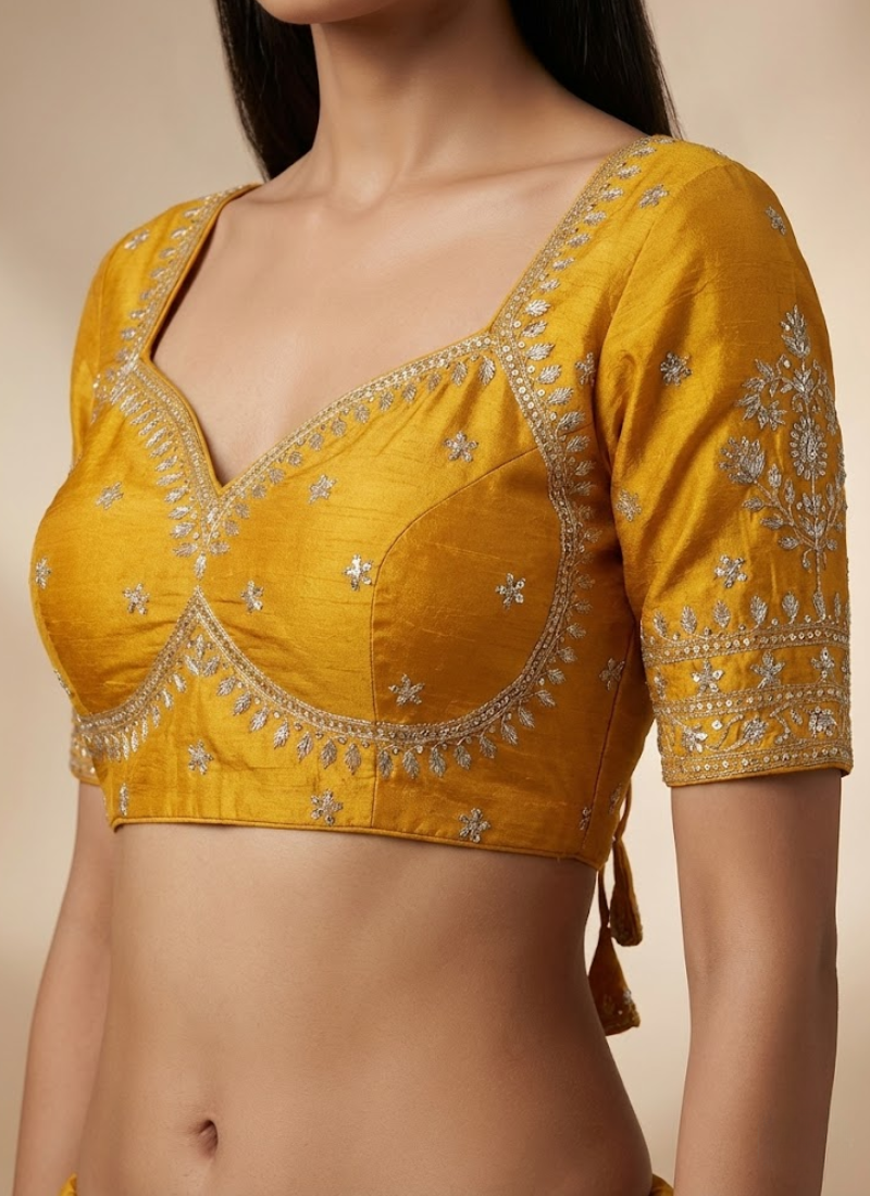 Royal Jodha Bridal Blouse in Vichitra Silk with Jari & Sequins Work
