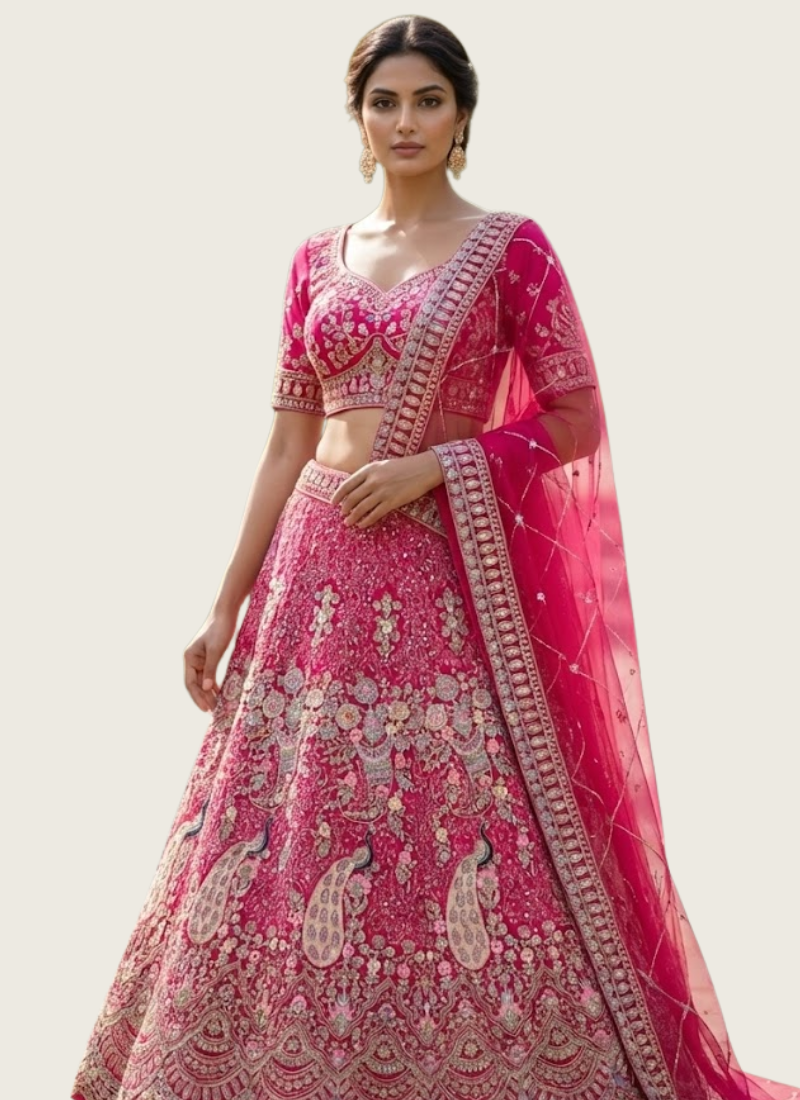 Pink Butterfly Net Lehenga Choli with Sequins & Coding Embroidery + Dupatta Australia