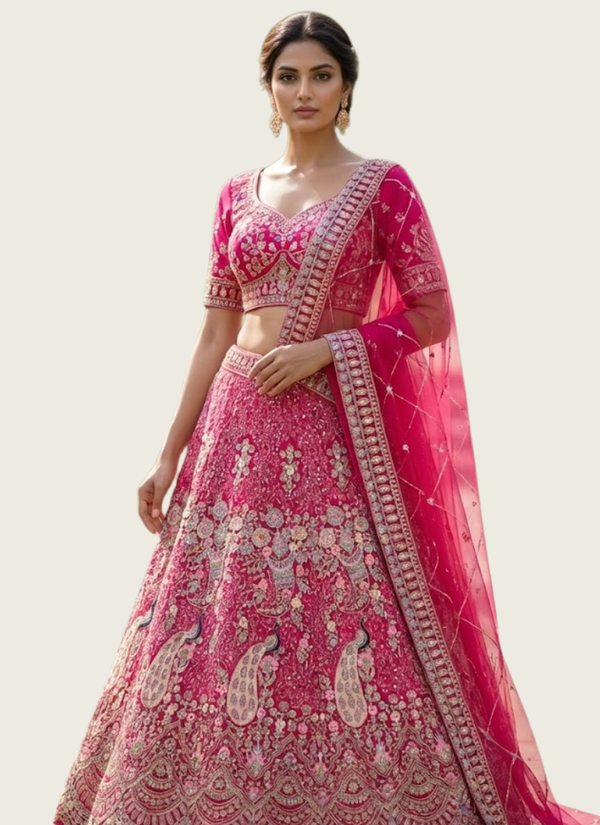 Pink Butterfly Net Lehenga Choli with Sequins & Coding Embroidery + Dupatta Australia