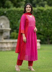 Mul Chanderi Pure Kurta Pant Dupatta Set | Indian Traditional Dress Online Australia 10