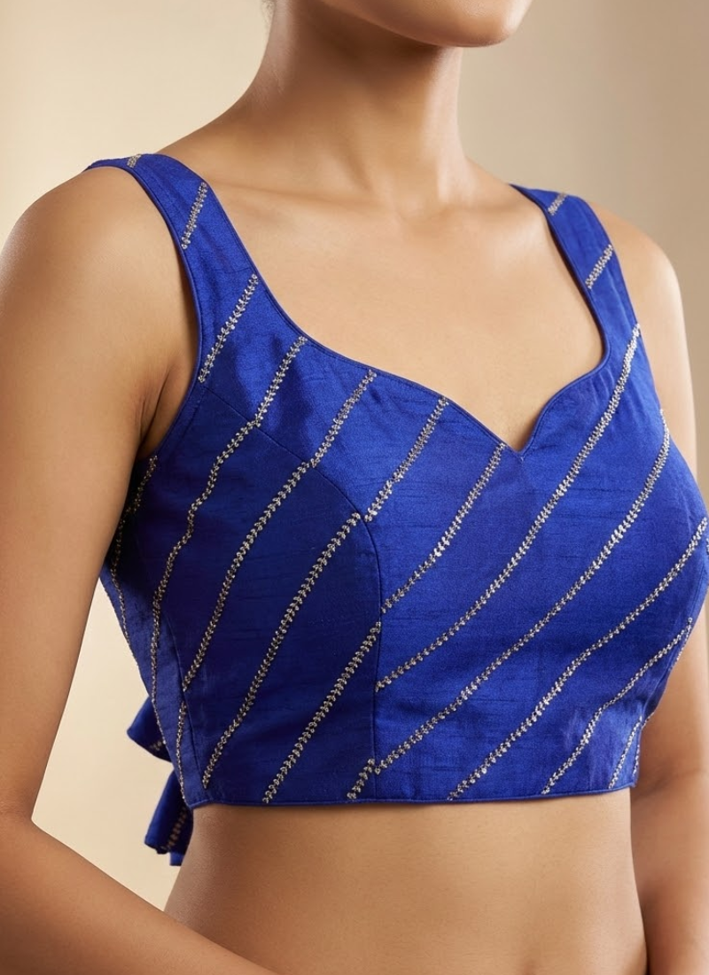 Heavy Vichitra Silk Sleeveless Blouse with Jari Work