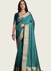 Banarasi Silk Saree with Zari Weaving, Border & Pallu + Blouse Piece 7