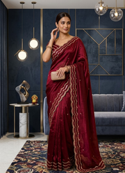 Pure Fandy Satin Silk Saree with Rose Gold Beadwork 12