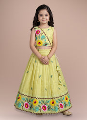 Diwali Floral Embroidered Lehenga for Girls – Crunchy Silk with Scalloped Flower Border 13