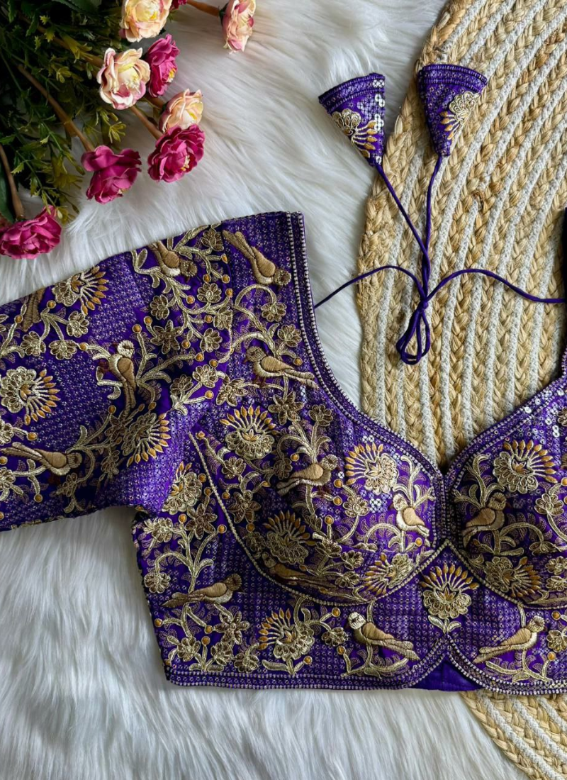 Roman Silk Women’s Blouse with Jari, Sequins & Codding Thread Work